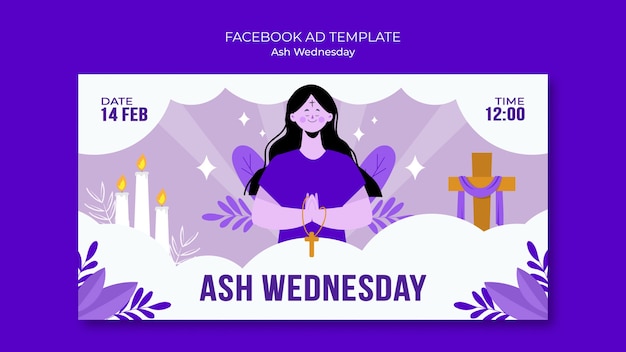 PSD gratuito facebook template per la celebrazione del mercoledì delle ceneri