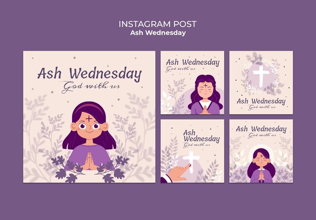 PSD gratuito post su instagram per la celebrazione del mercoledì delle ceneri