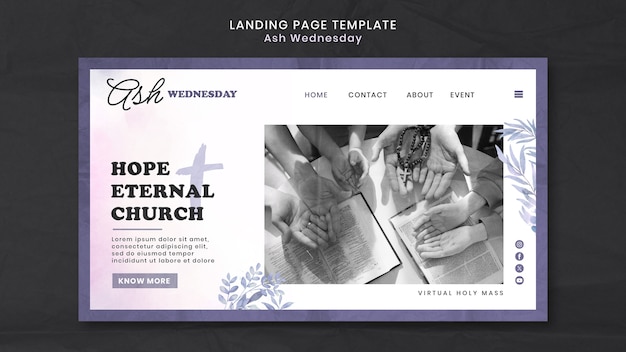 Free PSD ash wednesday celebration landing page template