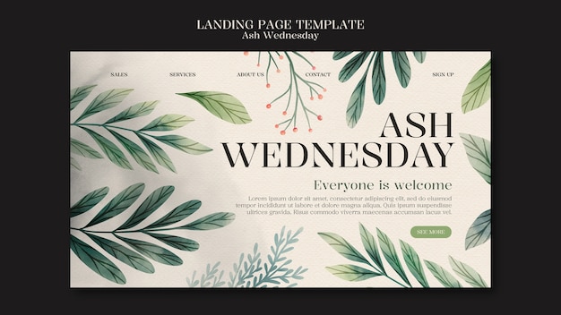 Free PSD ash wednesday celebration landing page template