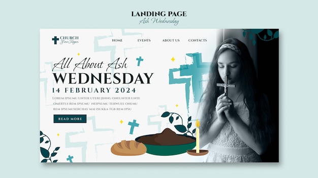 Free PSD ash wednesday celebration landing page template