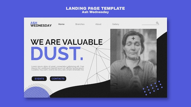 Free PSD ash wednesday celebration landing page