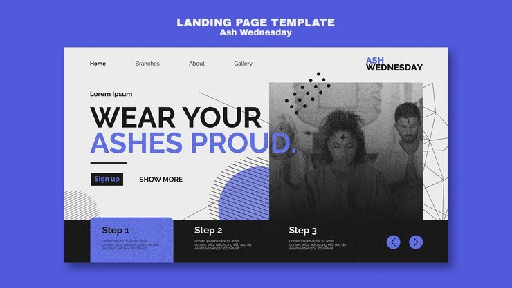 Free PSD ash wednesday celebration landing page