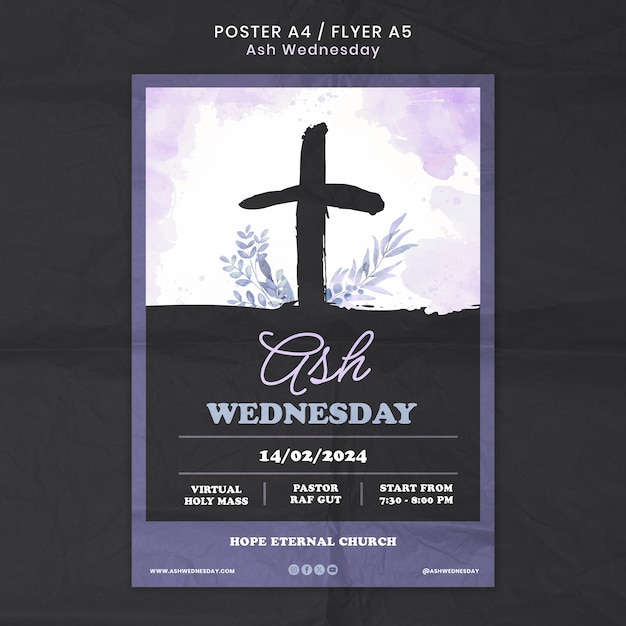 Free PSD ash wednesday celebration poster template