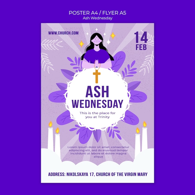 Ash wednesday celebration poster template