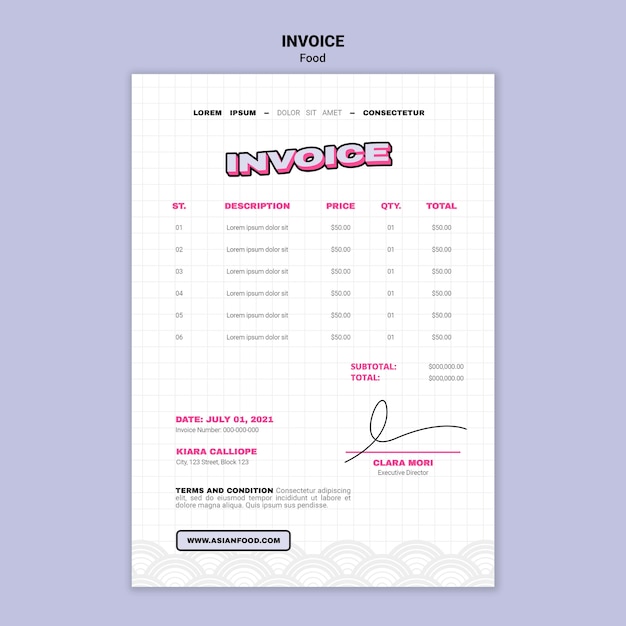 Asian food invoice template