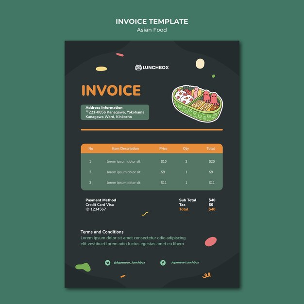 アジア料理の請求書テンプレート