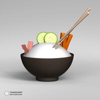 免费的PSD亚洲食物项目饭碗图标孤立的3d渲染插图