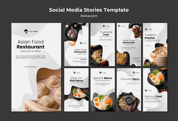 Free PSD asian food restaurant social media stories