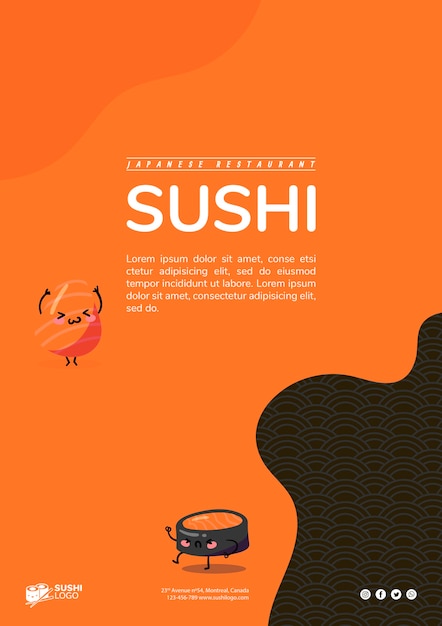 Бесплатный PSD Шаблон флаера азиатского суши-ресторана