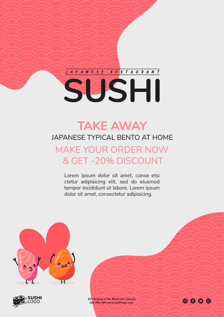 無料PSD アジアの寿司レストランのチラシテンプレート