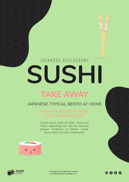 Free PSD asian sushi restaurant flyer template