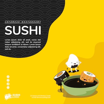 Asian sushi restaurant square banner template