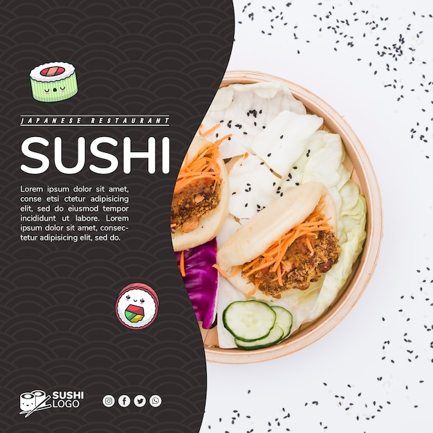 Asian sushi restaurant square banner template