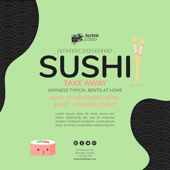 Asian sushi restaurant square banner template