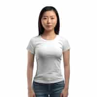 無料PSD 白い背景に隔離された白いtシャツを着たアジア人女性