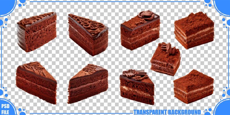 Free PSD assorted chocolate cake slices on transparent background