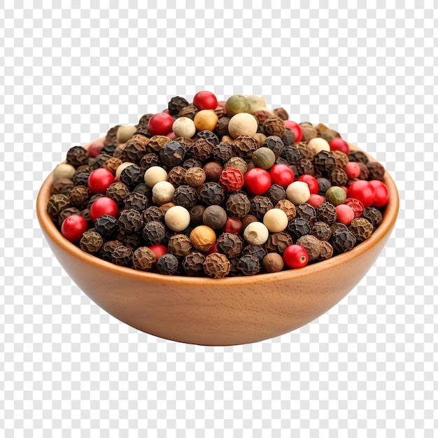 Free PSD assorted peppercorns in a bowl close up isolated on transparent background