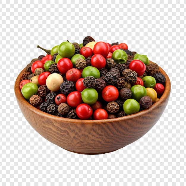 Free PSD assorted peppercorns in a bowl close up isolated on transparent background