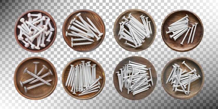 Free PSD assorted white nails in wooden bowls