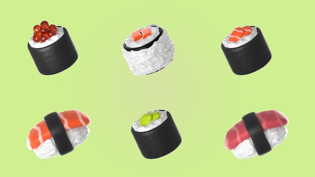 Free PSD assortment of sushi collection mockup