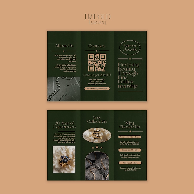 Free PSD aurora jewels: luxury trifold brochure