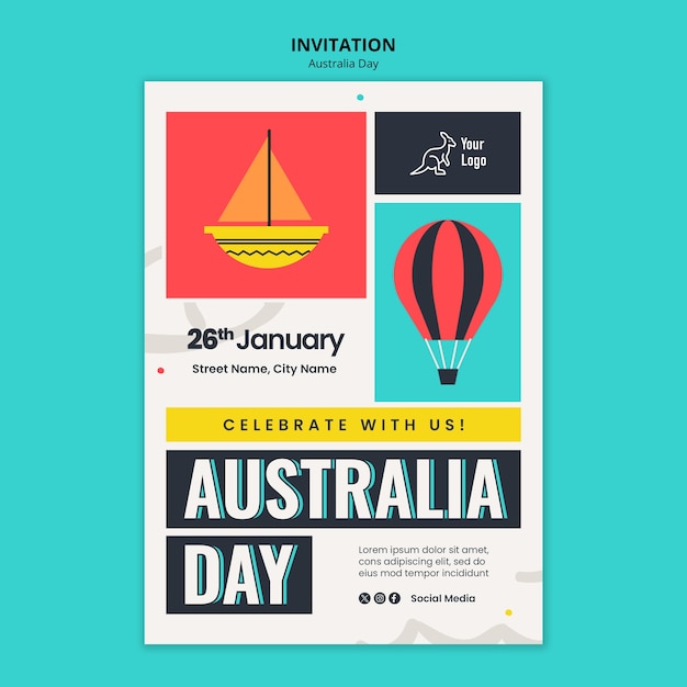 オーストラリアの日祝いの招待状のテンプレート