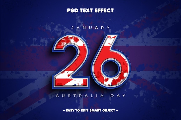 PSD gratuito effetto di testo modificabile per la giornata dell'indipendenza dell'australia