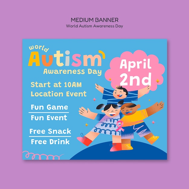 Free PSD autism day celebration  banner template