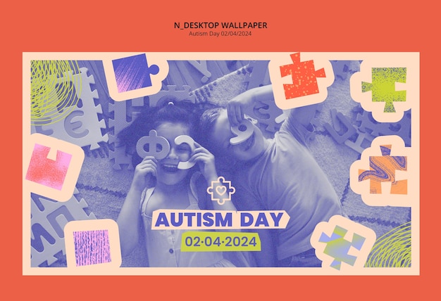 Free PSD autism day celebration desktop wallpaper