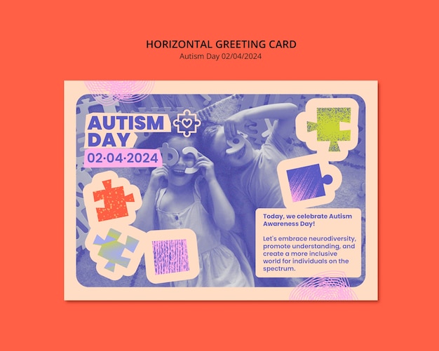 Free PSD autism day celebration  greeting card template