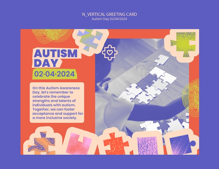 Free PSD autism day celebration  greeting card template