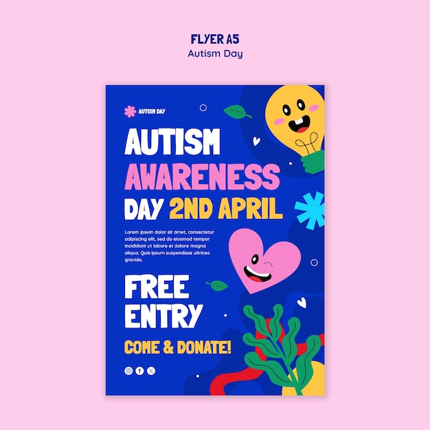 Free PSD autism day celebration  poster template