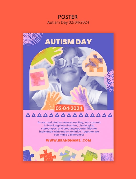 Free PSD autism day celebration  poster template