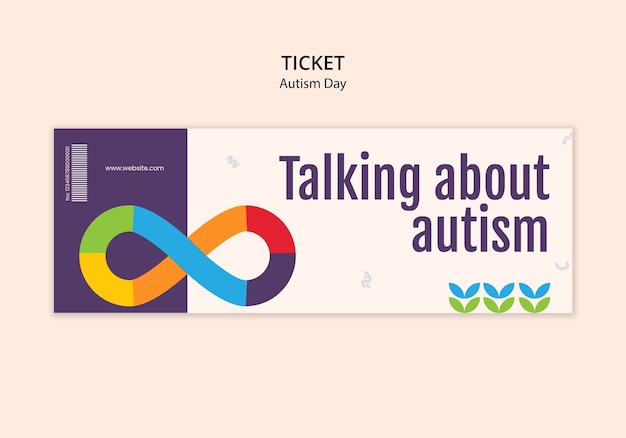 Free PSD autism day celebration  ticket template