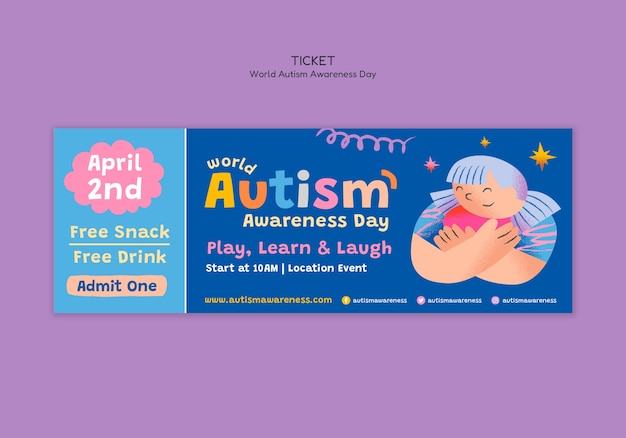 Free PSD autism day celebration  ticket template