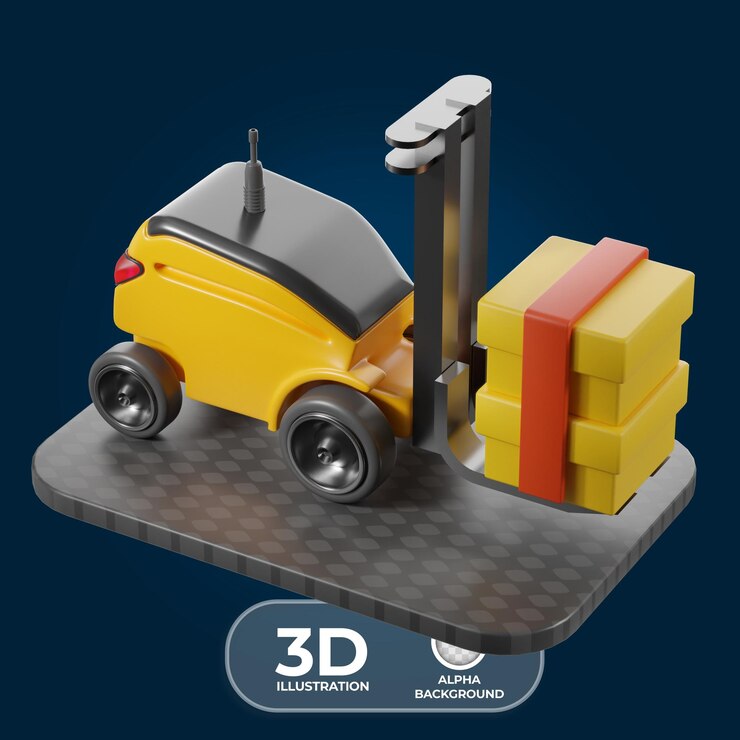 Free PSD autonomous forklift operations 3d illustration