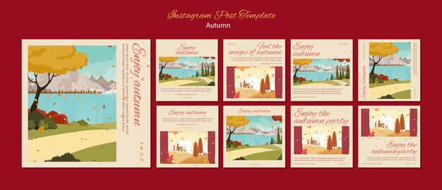 Free PSD autumn celebration instagram posts collection with landcape