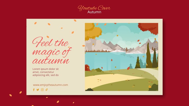 ฟรี PSD autumn celebration youtube cover template with landcape