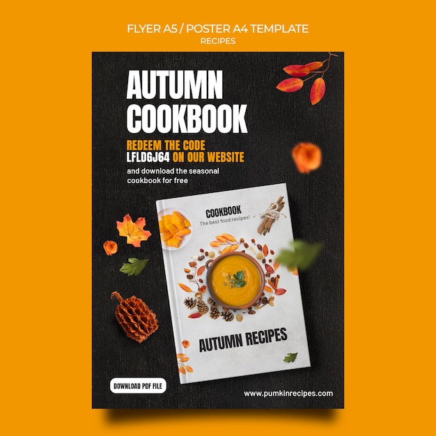 Бесплатный PSD Шаблон плаката осенней кулинарной книги