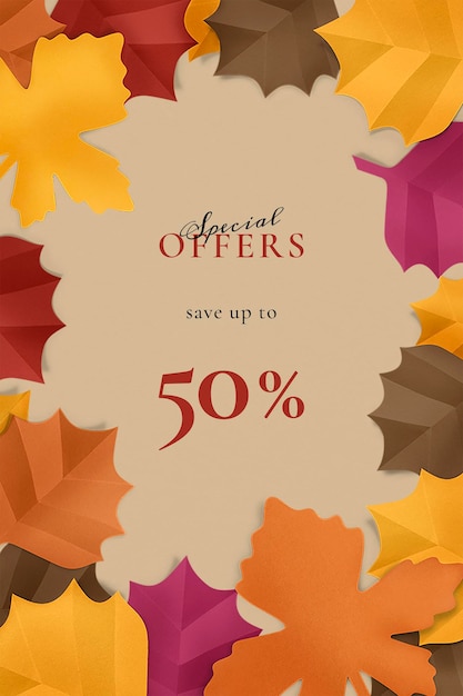 Free PSD autumn leaf template psd in paper craft style