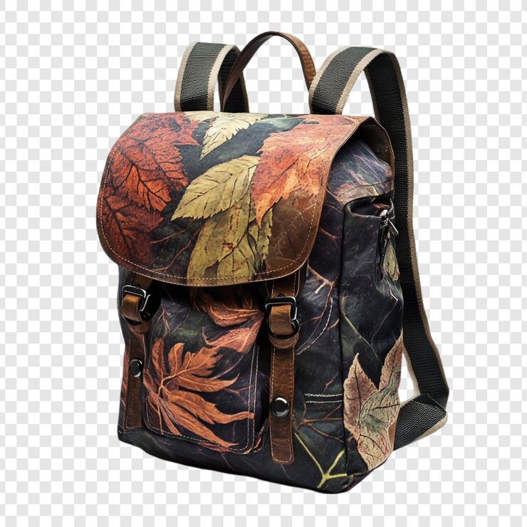 Free PSD autumn leaves backpack stylish and ecofriendly