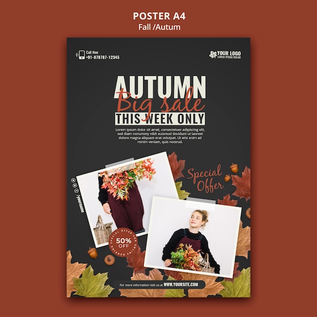 PSD gratuito modello di progettazione del poster autunnale