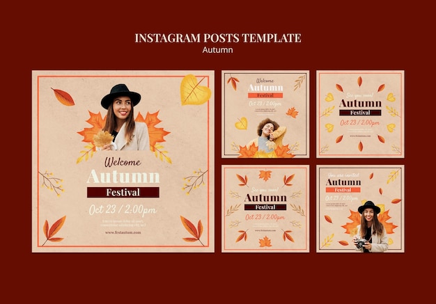 Free PSD autumn season  instagram posts