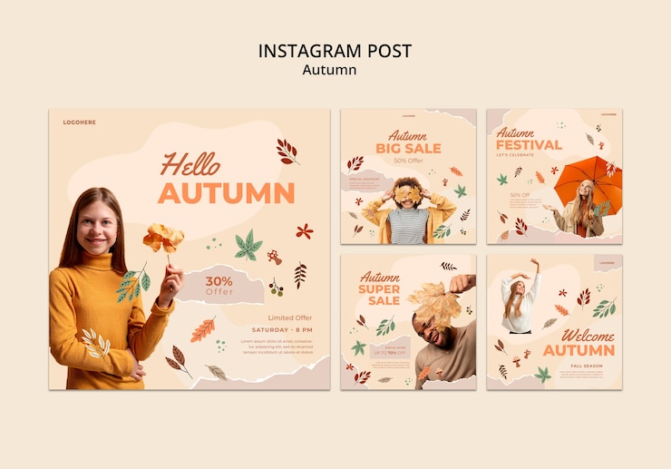 Free PSD autumn season  instagram posts