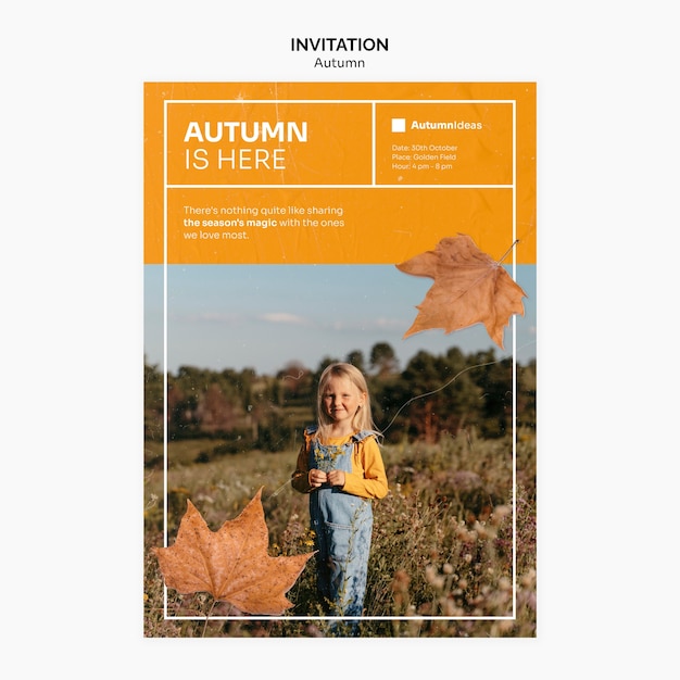 Free PSD autumn season invitation  template