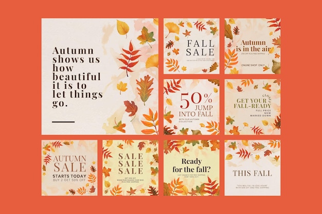 Autumn season quote template psd set for social media post