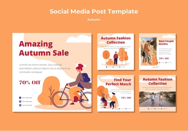 PSD gratuito collezione autunnale di post sui social media