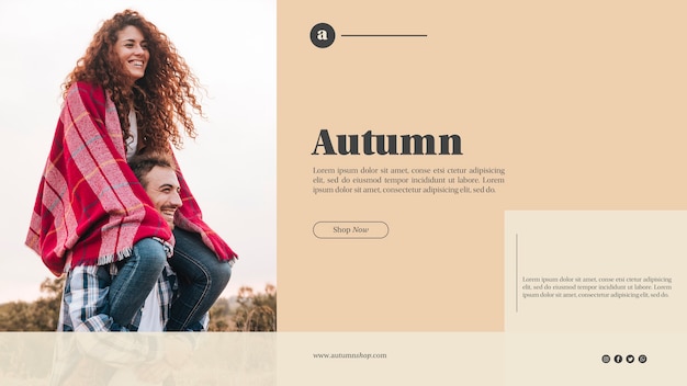 PSD gratuito modello web di autunno con coppia carina