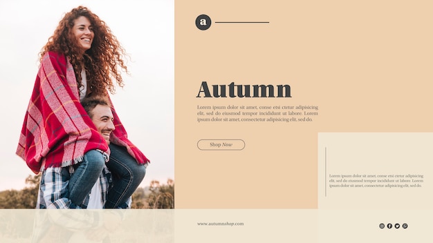 Autumn web template with cute couple